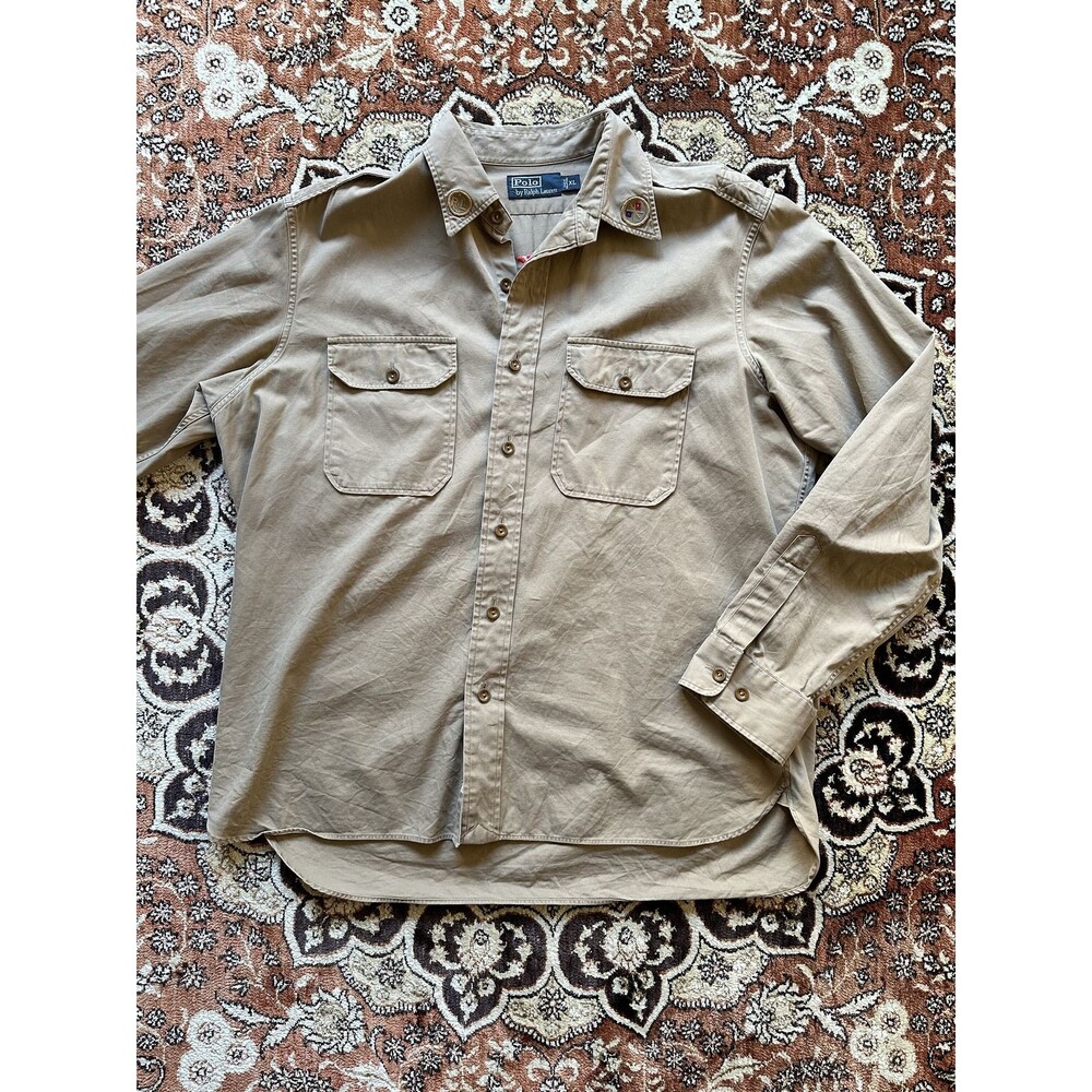 Polo by Ralph Lauren XL Safari Button Down Shirt With Eagle Crest Embroidery